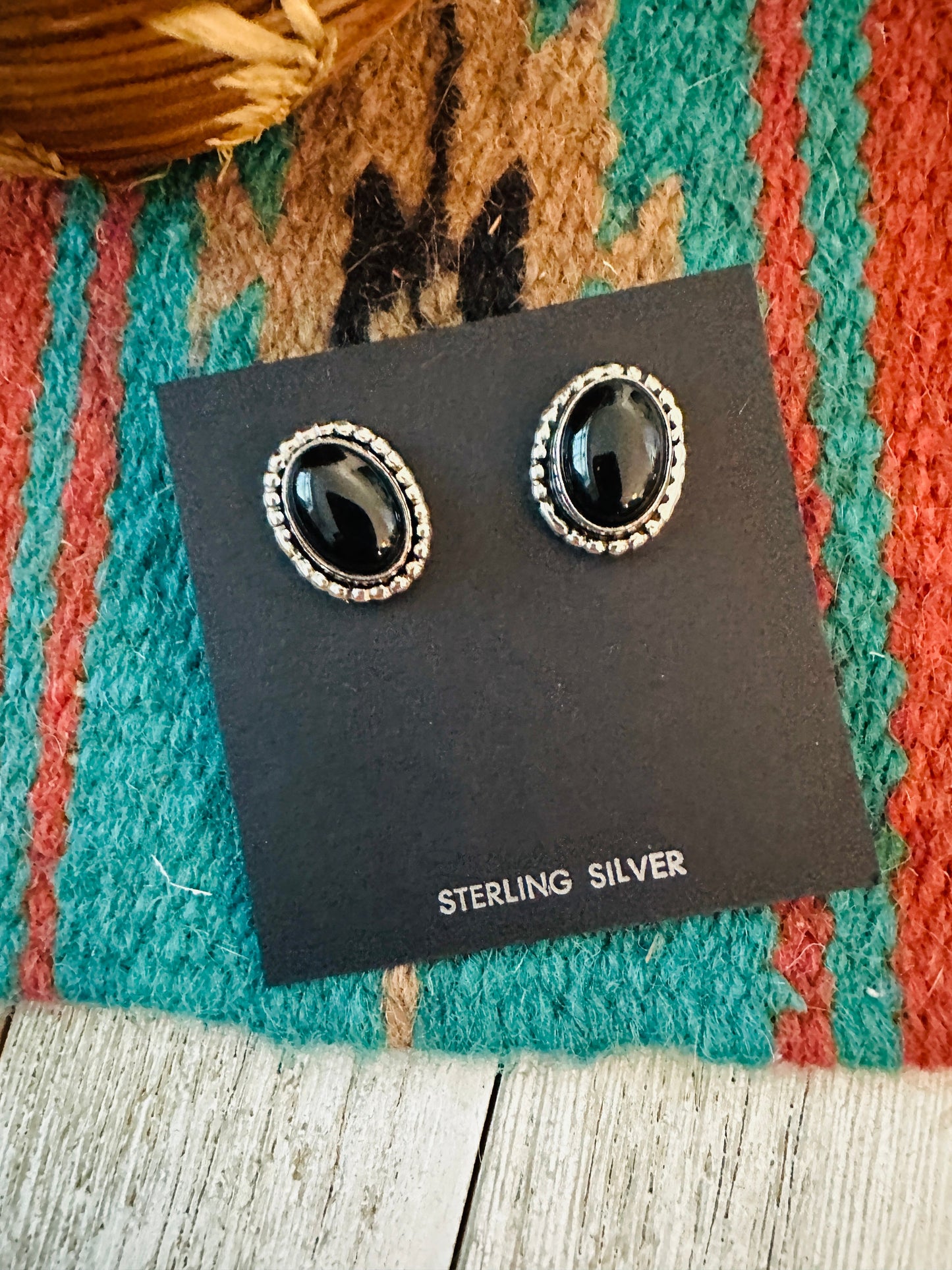 Navajo Onyx & Sterling Silver Post Earrings