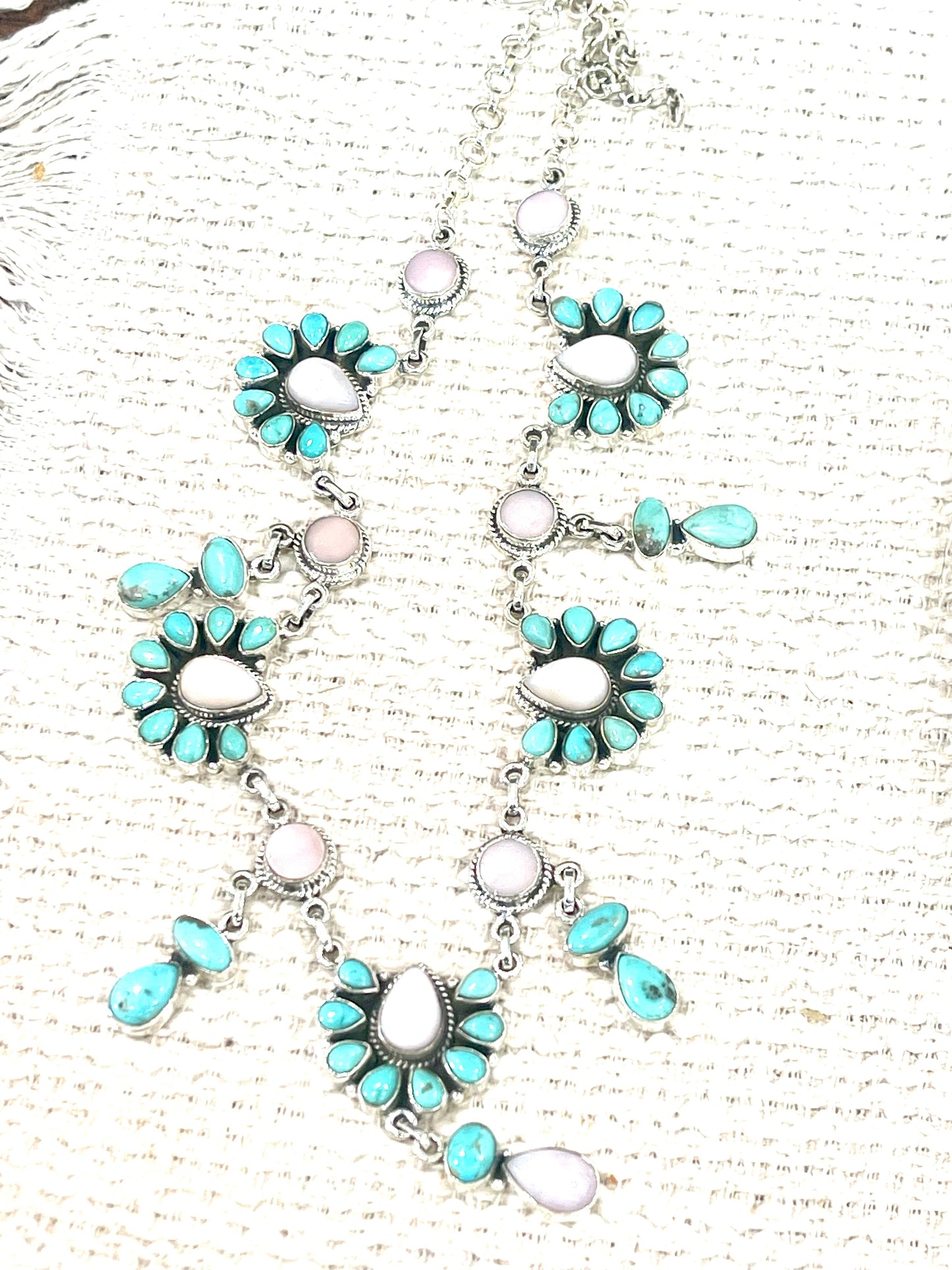 Handcrafted Sterling Silver, Turquoise & Pink Conch Necklace