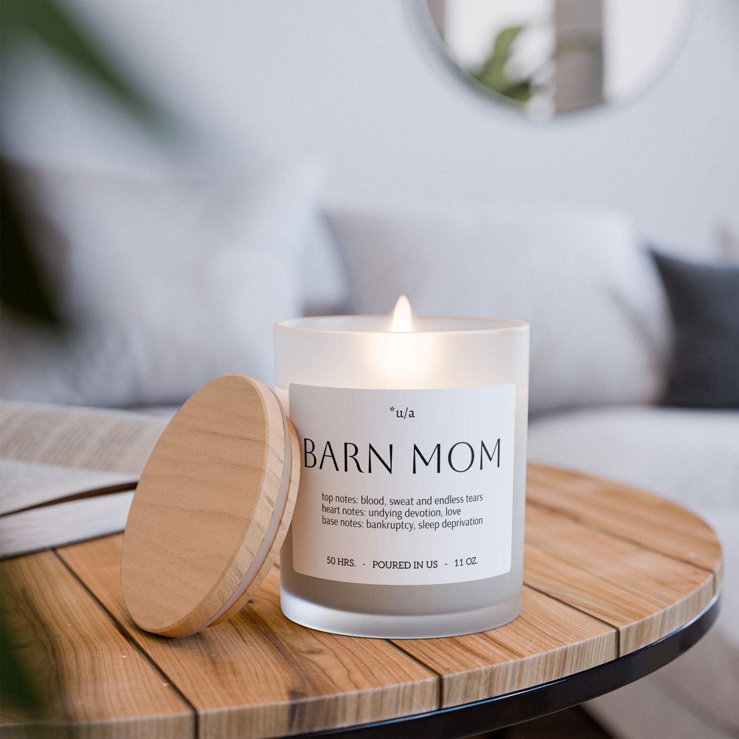 Frosted Glass Candle, 11oz - Barn Mom