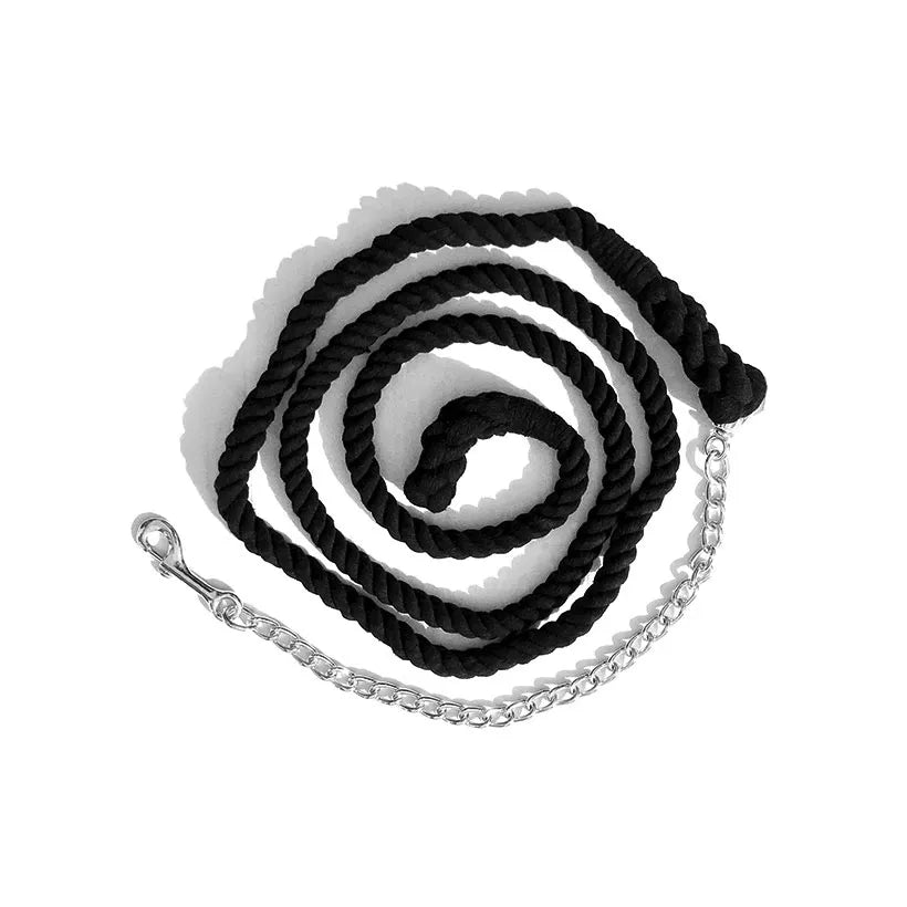 3/4" x 8' Cotton Lead Rope, Black, 30" Chain Nickel Plated Bolt Snap #18451