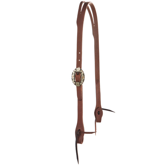 Heavy Oil Harness Leather Oval Flower Silver Bar Single Buckle Slit Ear Headstall