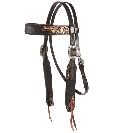Black Overlay Tooled Combo Browband Headstall
