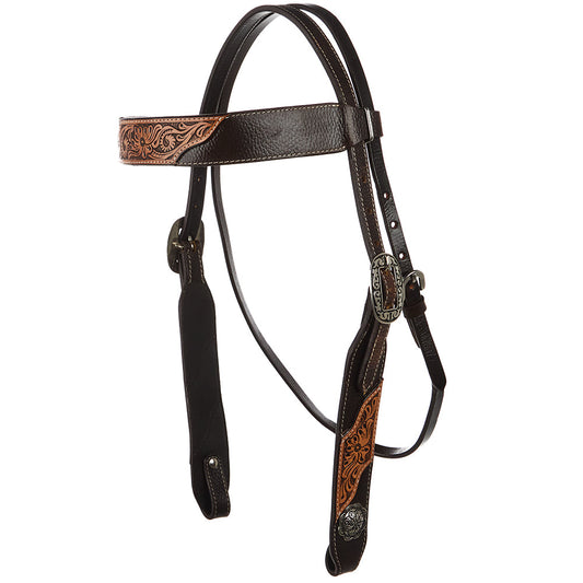 Brown Overlay Tooled Combo Browband Headstall
