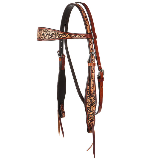 Floral Tooled Chestnut Browband Headstall