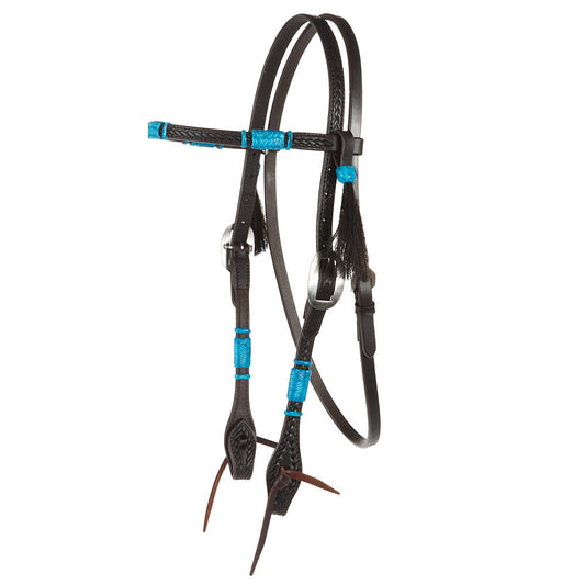 Turquoise Rawhide Rope Tooled Browband Headstall
