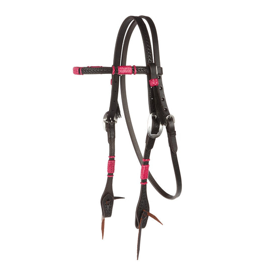 Hot Pink Rawhide Rope Tooled Browband Headstall