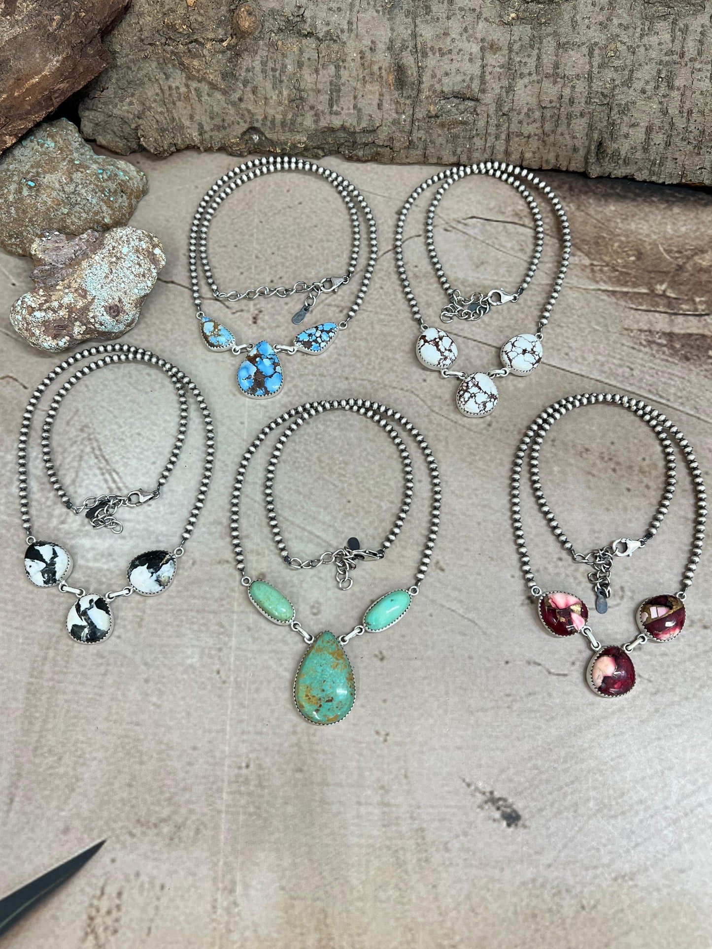 Handmade Sterling Silver Multi Stone Beaded Necklace, Signed Nizhoni