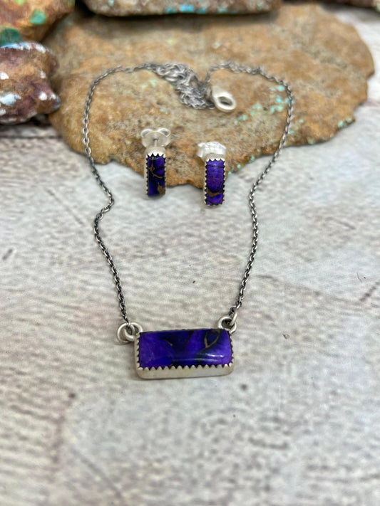 Handmade Sterling Silver Grape Dahlia Necklace Earrings Set, Signed Nizhoni