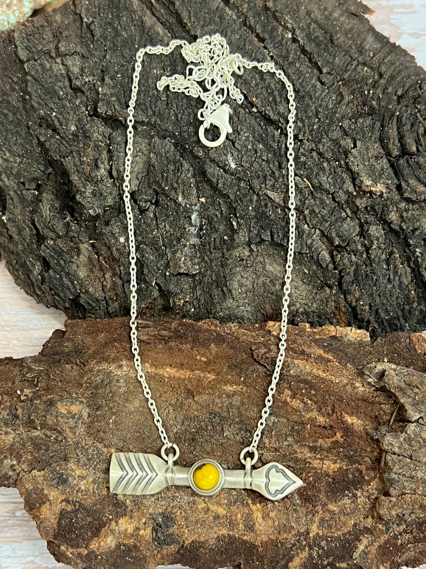 Handmade Sterling Silver Honey Dahlia Arrow Necklace with Signed Nizhoni