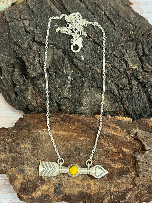Handmade Sterling Silver Honey Dahlia Arrow Necklace with Signed Nizhoni