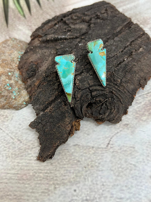 Handmade Sterling Silver Kingman Turquoise Post Studs with Signed Nizhoni (4)