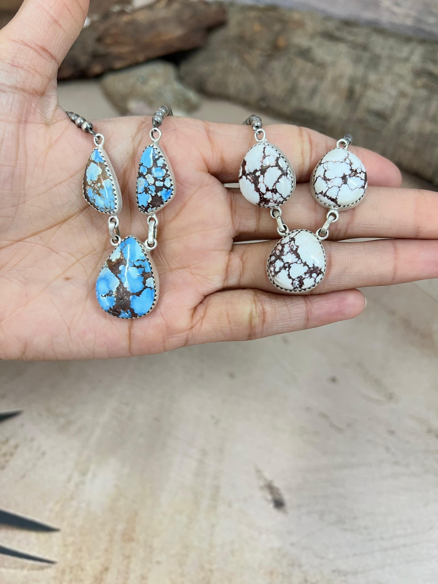 Handmade Sterling Silver Multi Stone Beaded Necklace, Signed Nizhoni