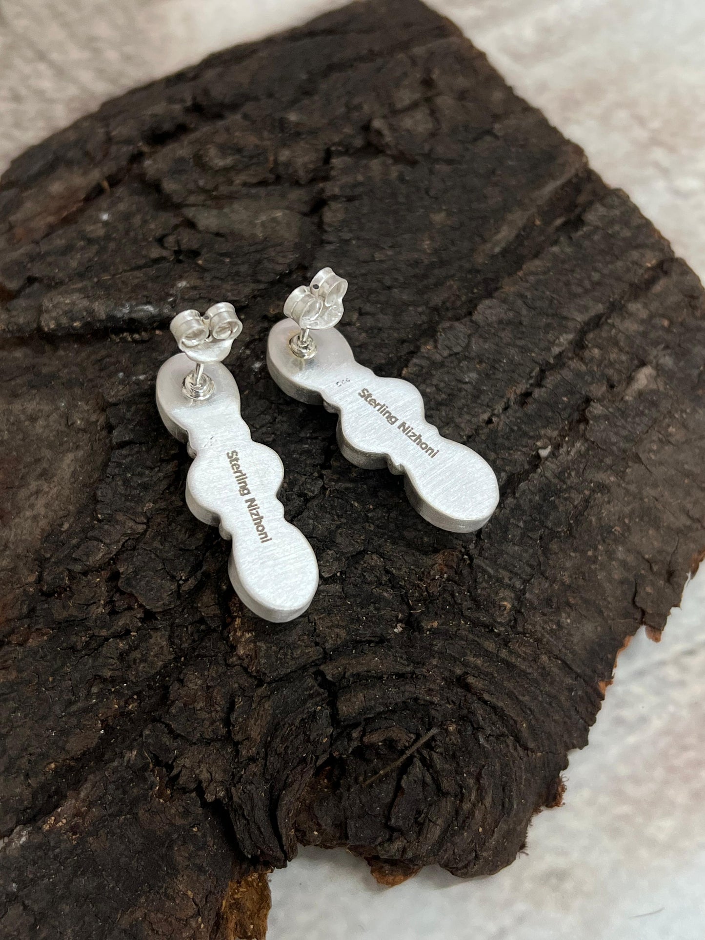 Handmade Sterling Silver Kingman Turquoise Post Dangle Earrings, Signed Nizhoni