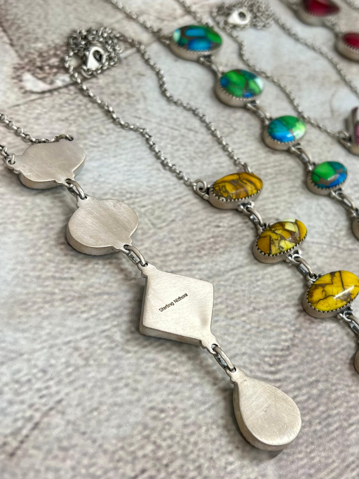 Handmade Sterling Silver Multi Stone Necklace with Signed Nizhoni