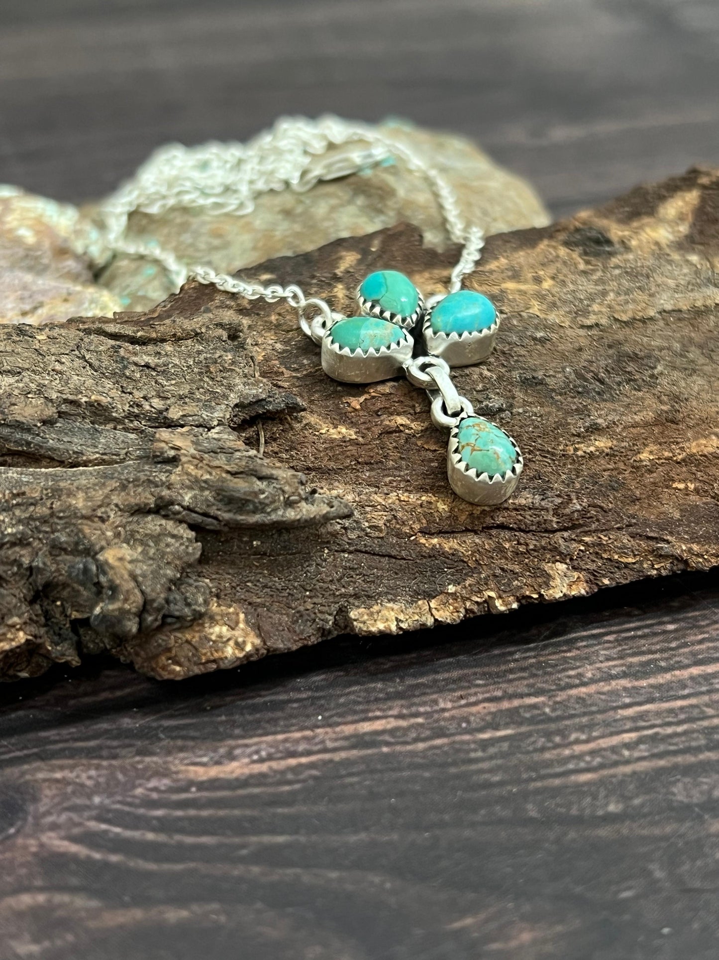 Handmade Sterling Silver Kingman Turquoise Necklace with Signed Nizhoni