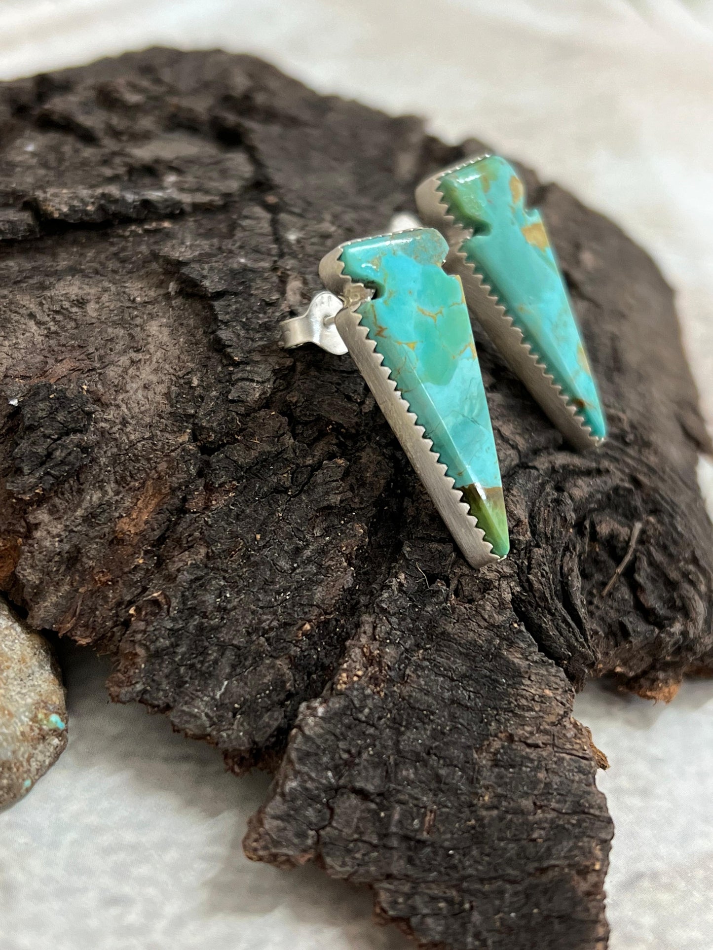 Handmade Sterling Silver Kingman Turquoise Post Studs with Signed Nizhoni (4)