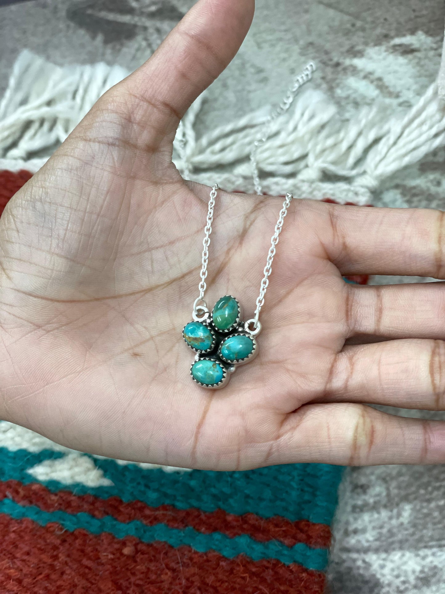 Handmade Sterling Silver Kingman Turquoise Necklace with Signed Nizhoni