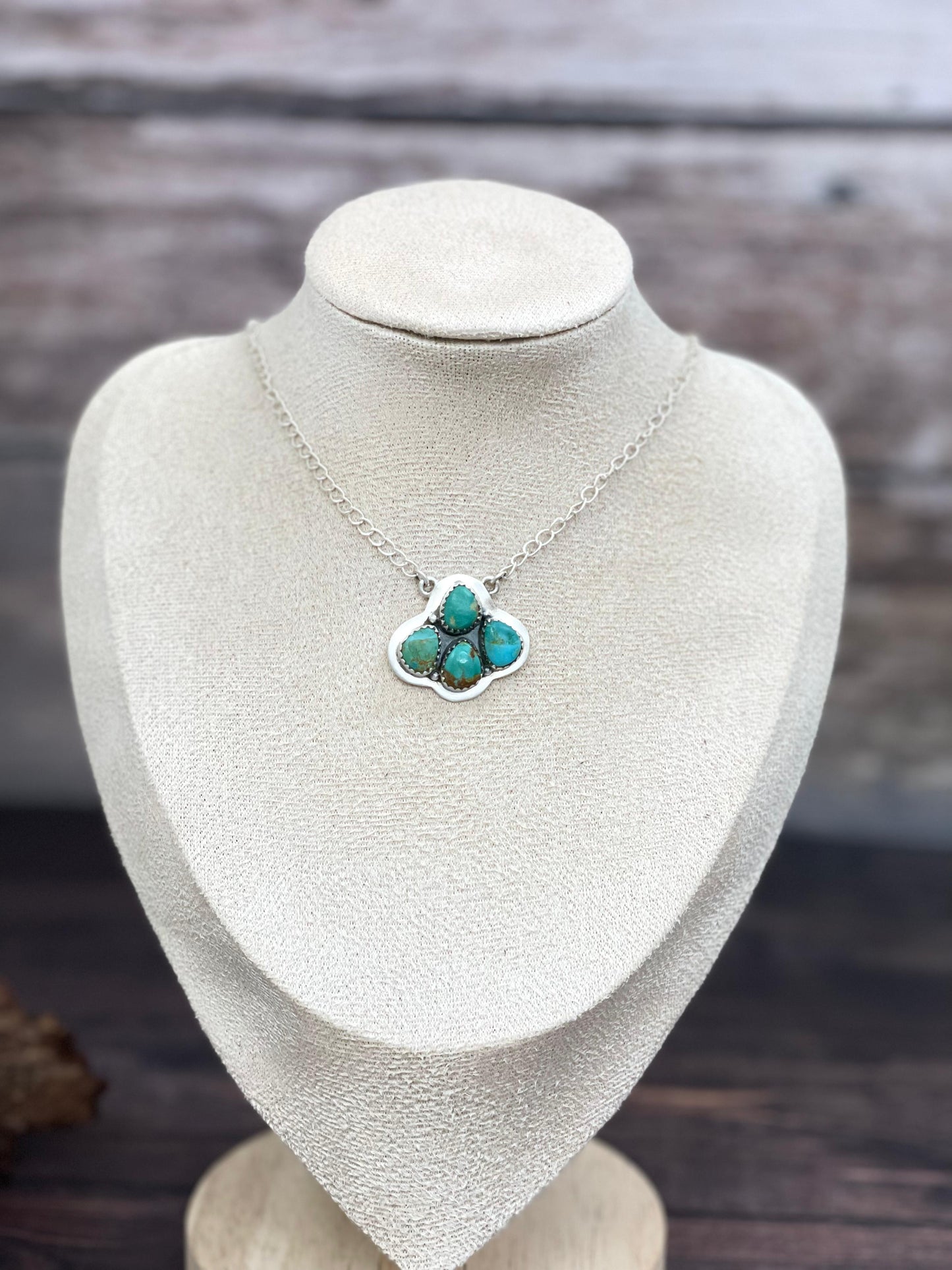 Handmade Sterling Silver Kingman Turquoise Necklace with Signed Nizhoni