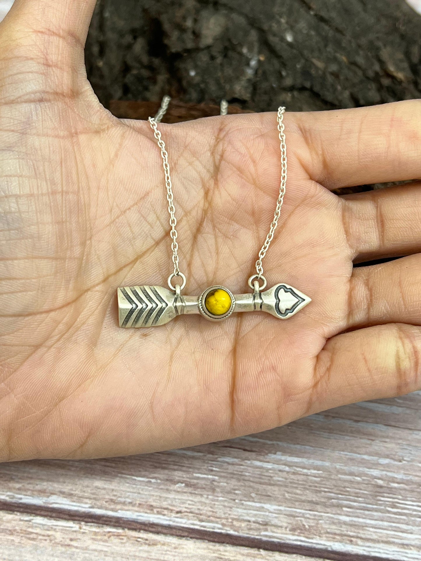 Handmade Sterling Silver Honey Dahlia Arrow Necklace with Signed Nizhoni