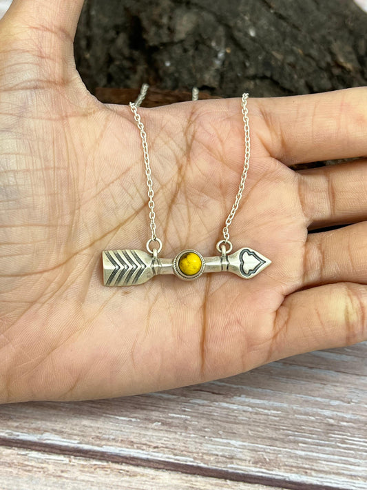 Handmade Sterling Silver Honey Dahlia Arrow Necklace with Signed Nizhoni