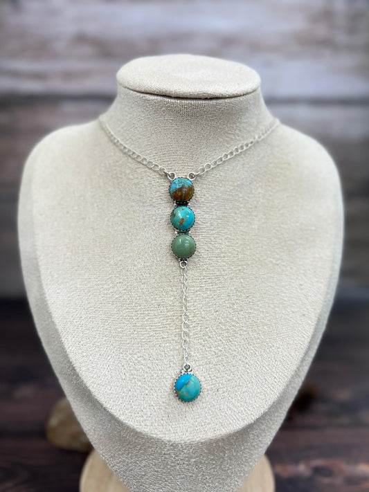 Handmade Sterling Silver Kingman Turquoise Necklace with Signed Nizhoni