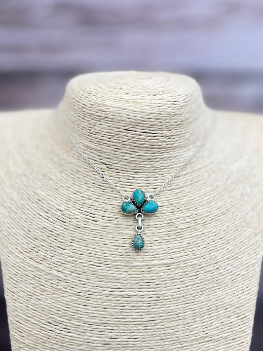 Handmade Sterling Silver Kingman Turquoise Necklace with Signed Nizhoni