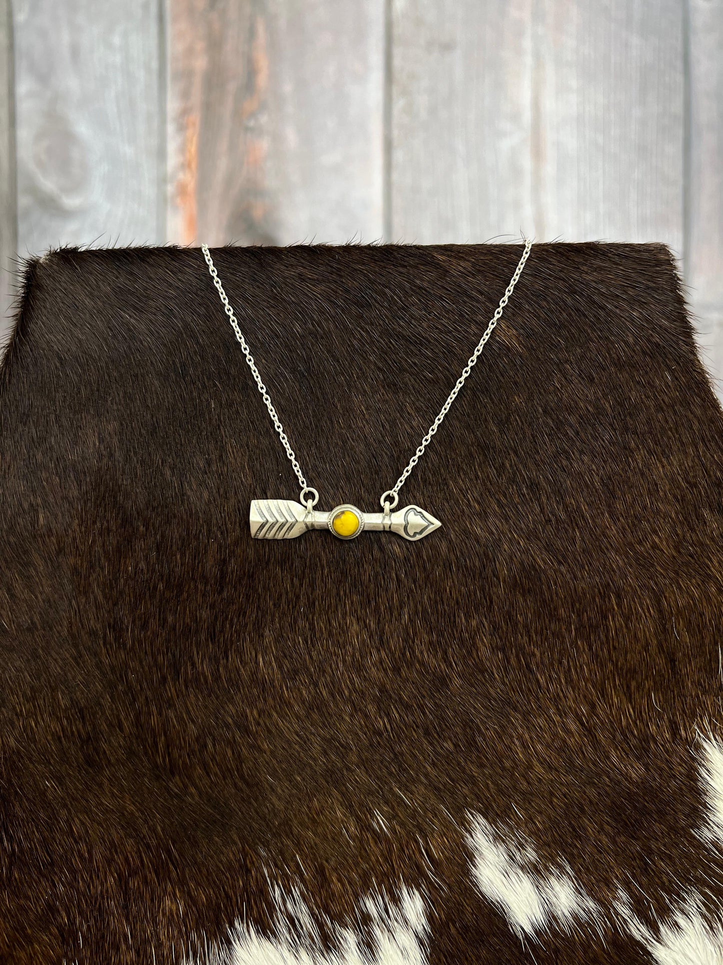 Handmade Sterling Silver Honey Dahlia Arrow Necklace with Signed Nizhoni