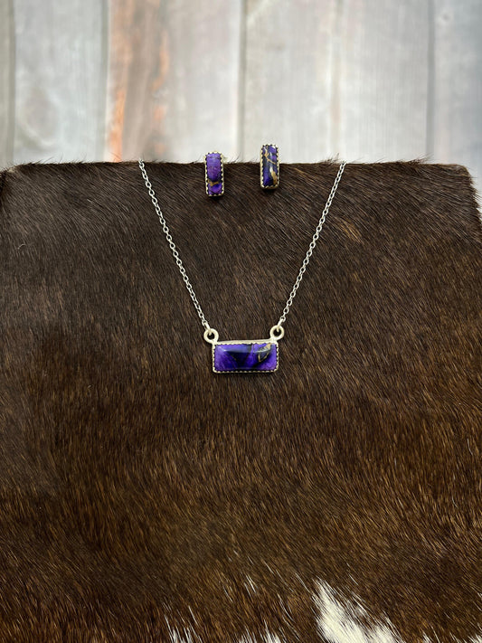 Handmade Sterling Silver Grape Dahlia Necklace Earrings Set, Signed Nizhoni