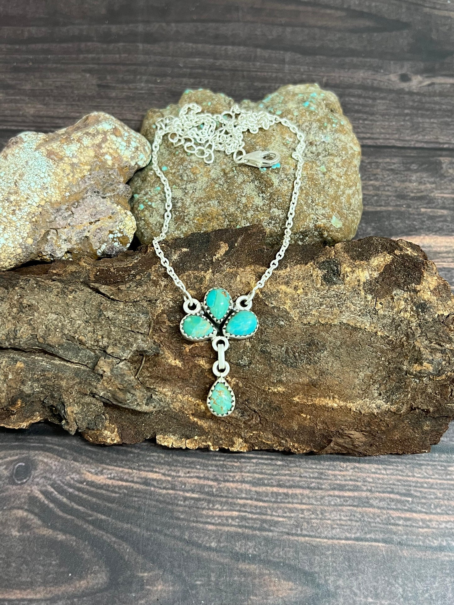 Handmade Sterling Silver Kingman Turquoise Necklace with Signed Nizhoni