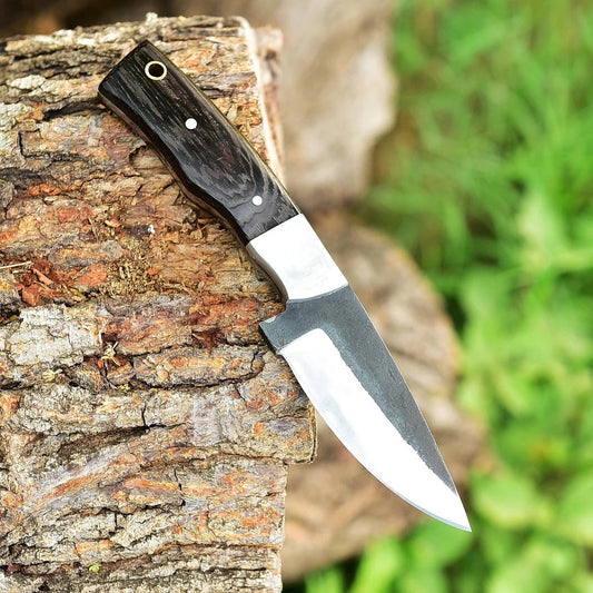 "Custom Handmade 1095 Forged Steel Skinning Knife | Wenge Wood Handle | 7.5 Inches | Leather Sheath | KBS Knives Store"