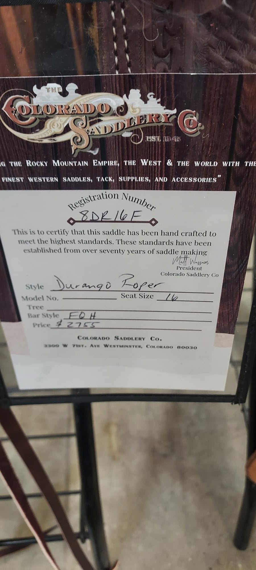 16" Durango Roper Saddle