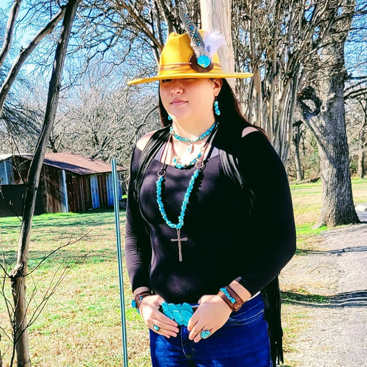 Western Blue Turquoise and Copper Cross Pendant Necklace 251p