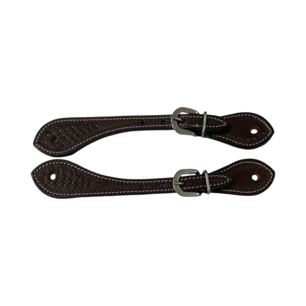 Spur Leather Straps with hand tooling Basket design #29168