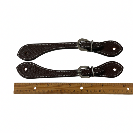 Spur Leather Straps with hand tooling Basket design #29168