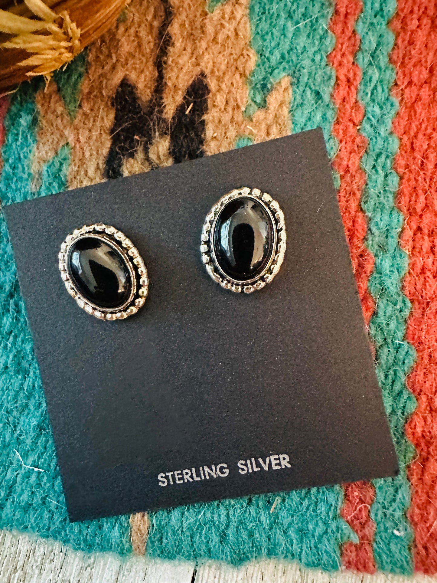 Navajo Onyx & Sterling Silver Post Earrings
