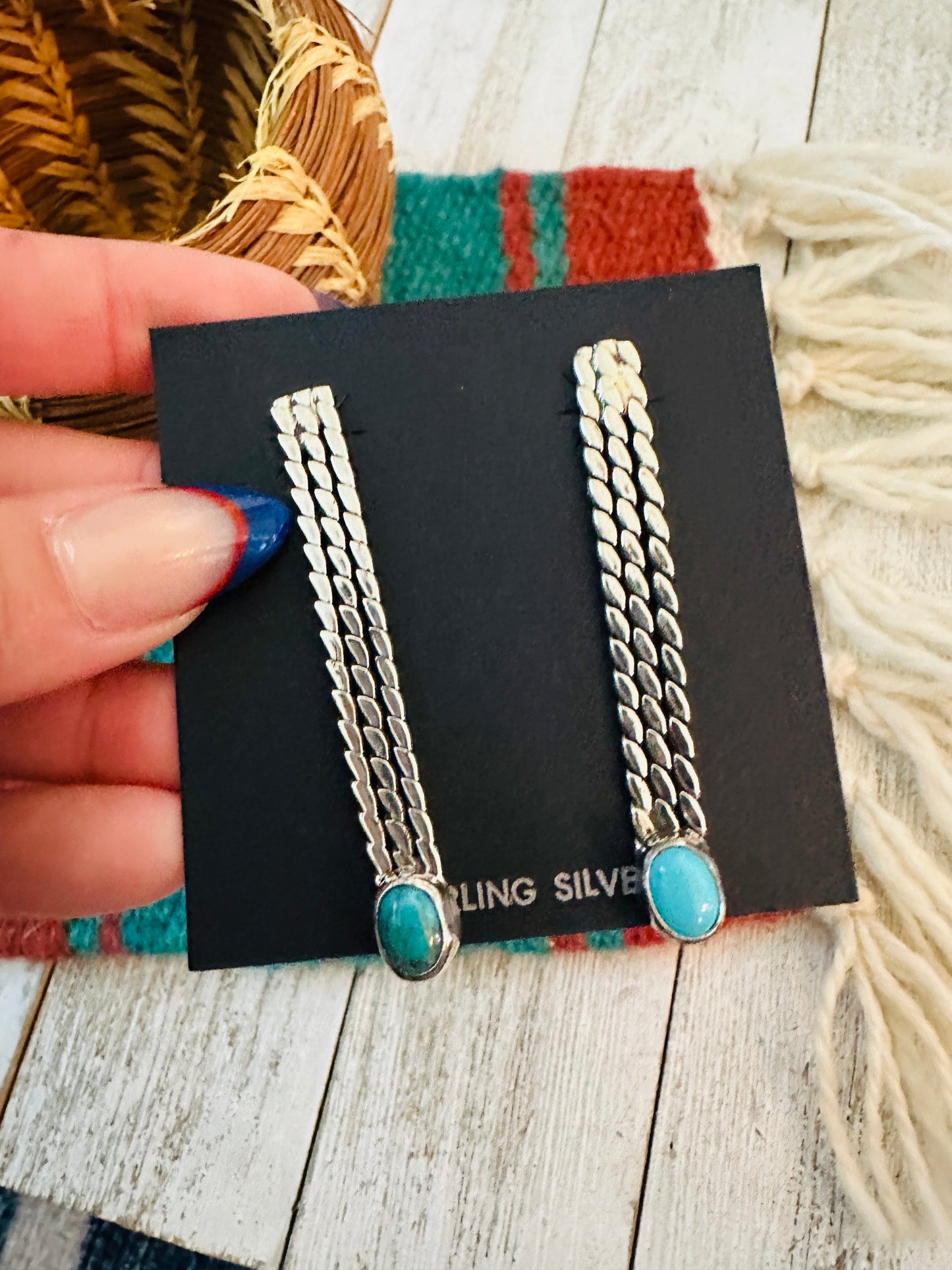 Navajo Sterling Silver & Turquoise Drop Dangle Earrings