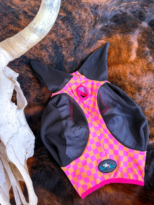 Checks Out (Pink/Orange) Fly Mask