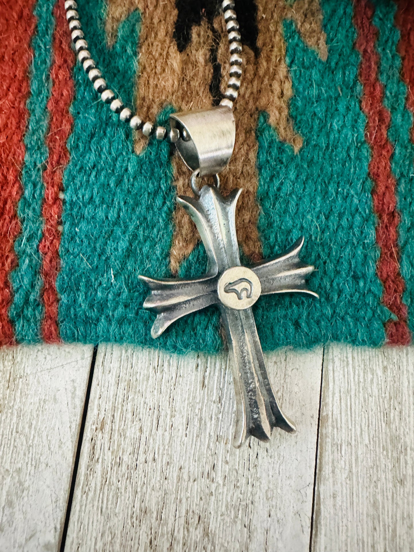 Navajo Sterling Silver Bear Cross Pendant by Chimney Butte