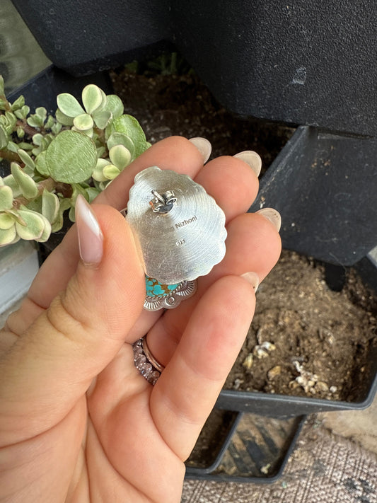 Handmade Number 8 Turquoise and Sterling Silver Post Earrings