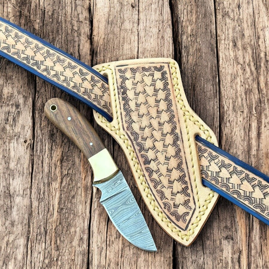 Handmade Cowboy Knife with Damascus Blade & Sheath