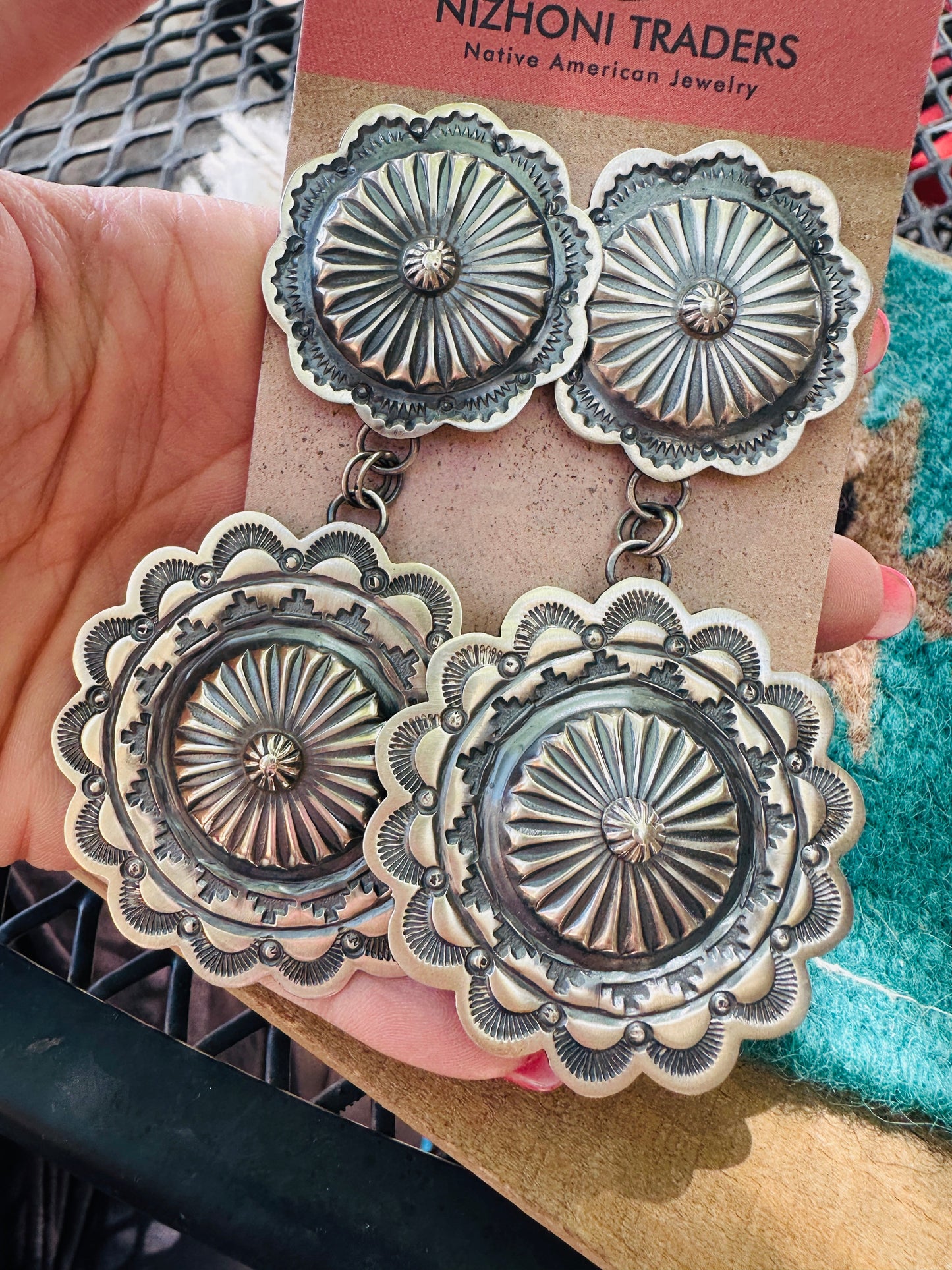 HandcSterling Silver Concho Dangle Earrings by Hemerson Brown