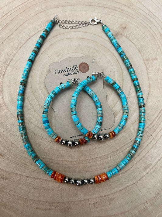 4mm Sterling Pearls, Variscite Turquoise and Spiny Oyster - The Vibrant Choker