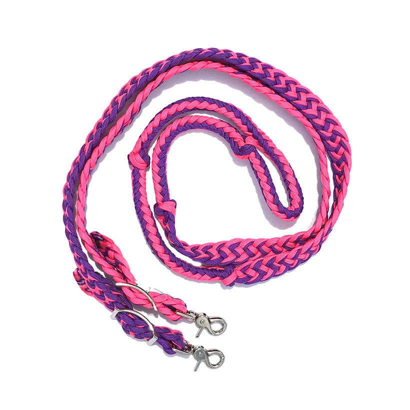 Braided Barrel / Roping Reins 8 Ft, 2 Nickel Plated Scissor Snaps, 2 Tone Colors