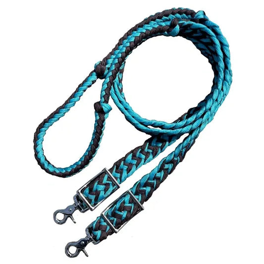 Braided Barrel / Roping Reins 8 Ft, 2 Nickel Plated Scissor Snaps, 2 Tone Colors