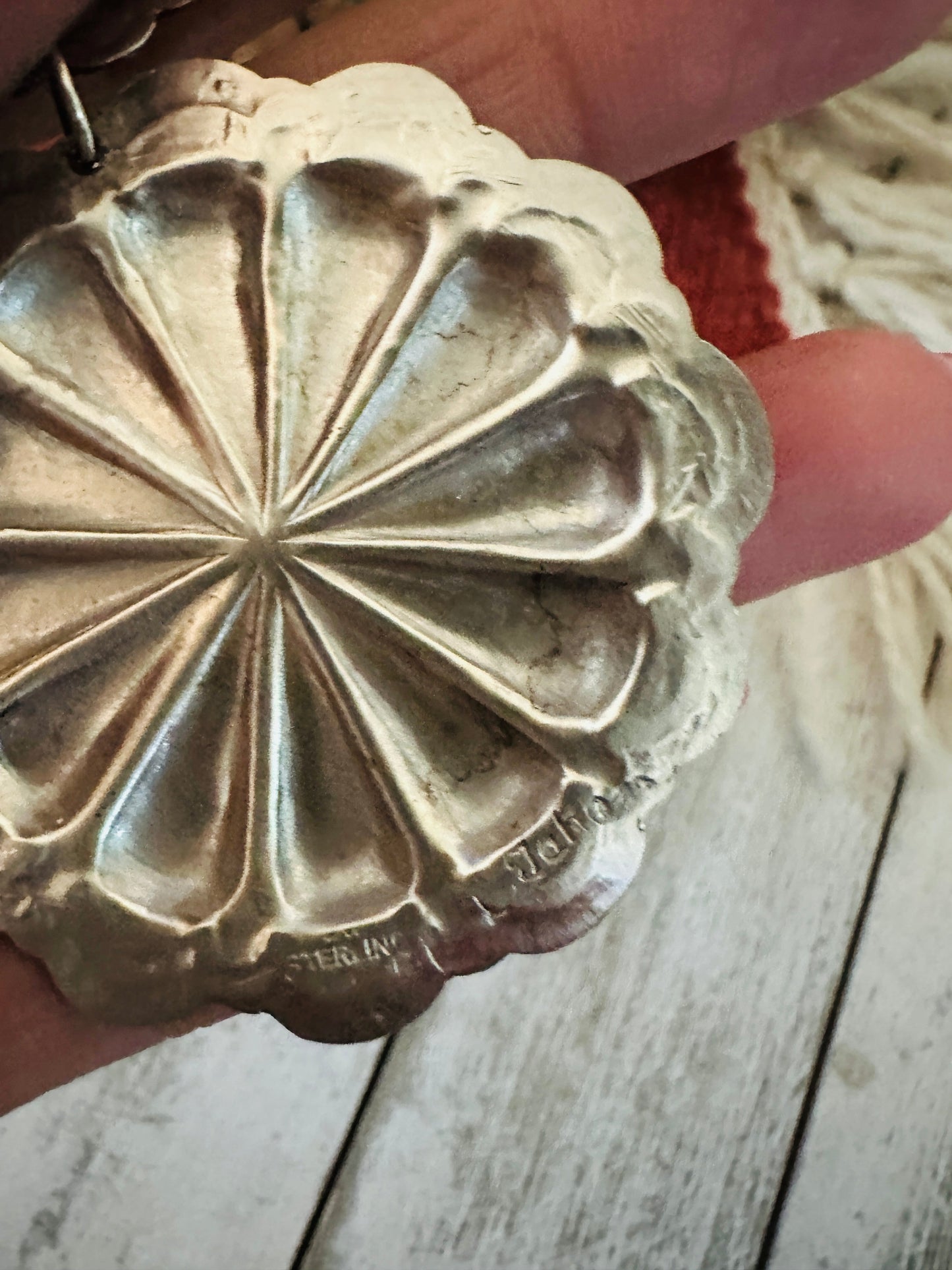 Handcrafted Sterling Silver Concho Dangle Earrings by Leander Tahe