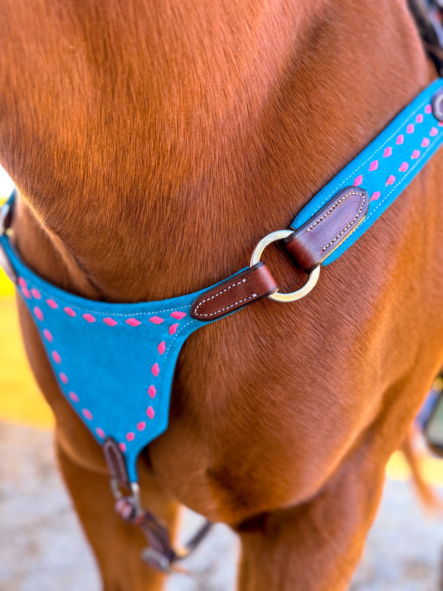 Pink on Turquoise BuckStich Betty Bikini Breast Collar