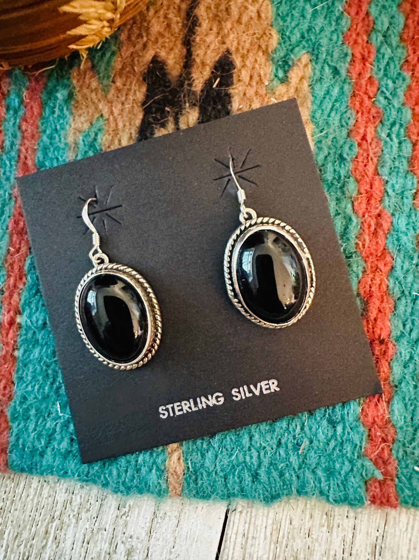 Navajo Onyx & Sterling Silver Dangle Earrings