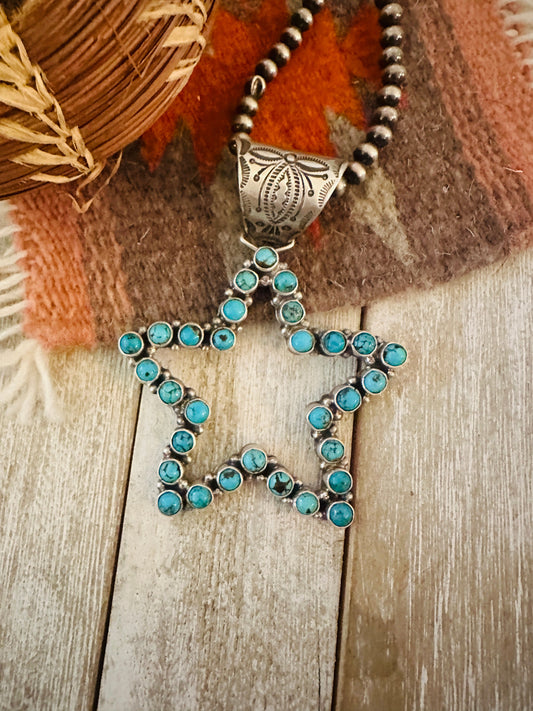 Handcrafted Turquoise and Sterling Silver Star Pendant by Charles Johnson
