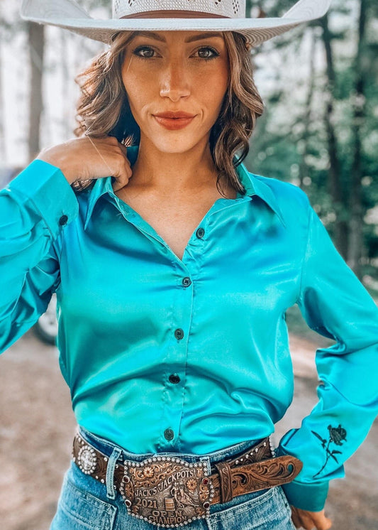 Aqua Southwest Satin Rodeo Shirt