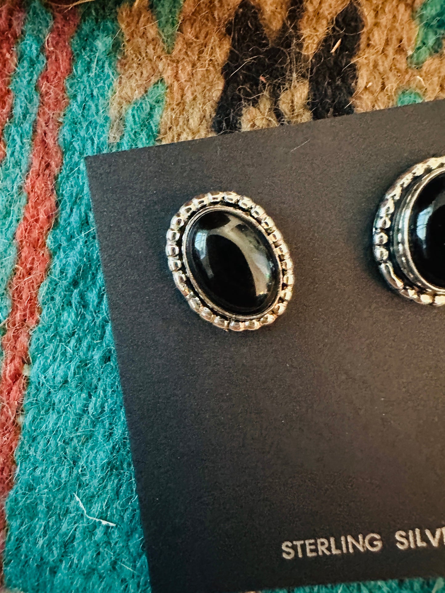Navajo Onyx & Sterling Silver Post Earrings